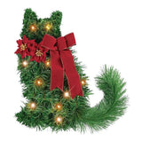 NNEOBA LED Christmas Cat Wreath with Pine Needles and Lights