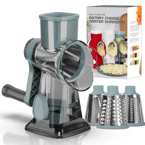 NNEOBA 3-in-1 Rotary Cheese Grater – Versatile Manual Vegetable Slicer & Nut Grinder (Blue)