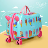 NNEDSZ 17" Kids Ride On Luggage Children Suitcase Trolley Travel Ice Cream