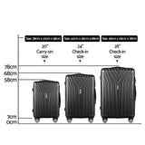 NNEDSZ 3pc Luggage Trolley Set Suitcase Travel TSA Hard Case Carry On Black Lightweight