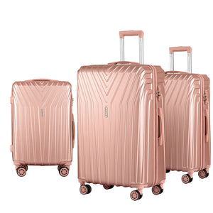 NNEDSZ 3pc Luggage Trolley Set Suitcase Travel TSA Hard Case Carry On Pink Lightweight