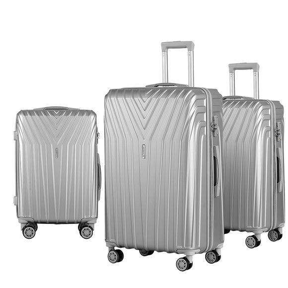 NNEDSZ 3pc Luggage Trolley Set Suitcase Travel TSA Hard Case Carry On Silver Lightweight