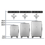 NNEDSZ 3pc Luggage Trolley Set Suitcase Travel TSA Hard Case Carry On Silver Lightweight