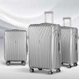 NNEDSZ 3pc Luggage Trolley Set Suitcase Travel TSA Hard Case Carry On Silver Lightweight