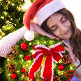 NNEOBA LED Christmas Wreath with Large Red Bow and Colored Balls