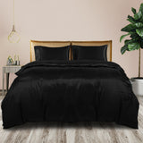 DreamZ Silky Satin Quilt Cover Set Bedspread Black Queen-1910113198250528774