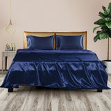 DreamZ Silky Satin Sheets Fitted Flat Queen Blue-1910113195977216006