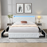Levede Double Bed Frame RGB LED PU 4 Drawer USB-1937319784479854598