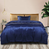 DreamZ Silky Satin Quilt Cover Set Bedspread Blue Single-1910113198883868678