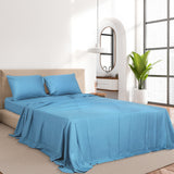 Dreamz 4pcs King Size 100% Bamboo Bed Sheet Set in Blue Colour-1910113201132015622