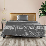 DreamZ Silky Satin Sheets Fitted Flat Single Grey Dark Grey-1910113196652498950