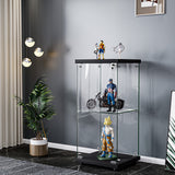 Stacked Display Cabinet Collection Storage Tempered Glass 2 Tier With Lock Black-1937319791488536582