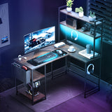 Levede L Shaped Gaming Desk with LED Lights Brown-1937319785700397063