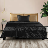 DreamZ Silky Satin Sheets Fitted Flat Single Black-1910113196275011590