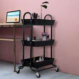 Levede 3 Tiers Kitchen Storage Trolley Black-1917016722502717446