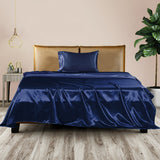 DreamZ Silky Satin Sheets Fitted Flat Single Blue-1910113196430200838