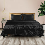 DreamZ Silky Satin Sheets Fitted Double Black-1910113194886696966