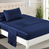 DreamZ Silky Satin Sheets Fitted Flat Single Blue-1910113196430200839
