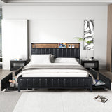 Levede Queen Bed Frame PU 4 Drawer USB Charge-1910113213018673159