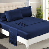 DreamZ Silky Satin Sheets Fitted Double Blue-1910113195037691911