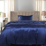DreamZ Silky Satin Quilt Cover Set Bedspread Blue Single-1910113198883868679