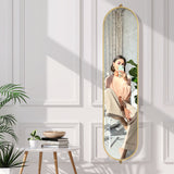Yezi 360? Swivel Wall Mirrors 140cm x35cm Oval Shape Gold Frame-1910113318367006727