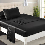 DreamZ Silky Satin Sheets Fitted Flat Single Black-1910113196275011591