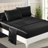 DreamZ Silky Satin Sheets Fitted King Black-1910113195339681799