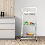 Levede 3 Tier Kitchen Trolley Cart Swivel White Colour-1910112823141339143