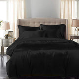DreamZ Silky Satin Quilt Cover Set Bedspread Black Double-1910113196807688199