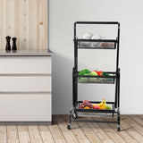 Levede 3 Tier Kitchen Trolley Cart Swivel Black Colour-1910112822990344199