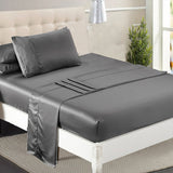 DreamZ Silky Satin Sheets Fitted Flat Single Grey Dark Grey-1910113196652498951