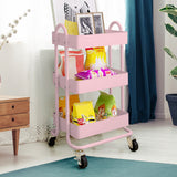 Levede 3 Tiers Kitchen Trolley Cart Pink-1917016721554804743