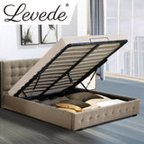 Levede Fabric Bed Frame Queen Tufted Beige-1910113203761844231