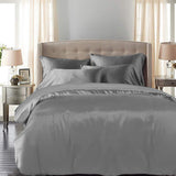 DreamZ Silky Satin Quilt Cover Set Bedspread Dark Grey Super King-1910113199538180103