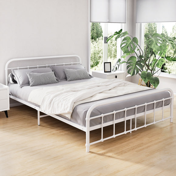 NNEDSZ Artiss Bed Frame Metal Bed Frame LEO - Queen (White)