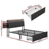 Artiss Metal Bed Frame King Size with 2-Tier Hidden Storage with Charging Station