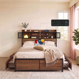 Artiss Double Bed Frame with Charging Station 4 Drawers Storage Oak