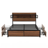 Artiss Queen Bed Frame with Charging Station 4 Drawers Storage Oak