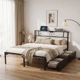 Artiss Queen Bed Frame with Charging Station & Storage Drawers Metal