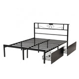 Artiss Queen Bed Frame with Charging Station & Storage Drawers Metal