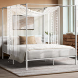 NNEED Metal Canopy Bed Frame Double Size White