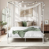 NNEED Metal Canopy Bed Frame Double Size White