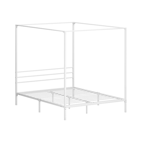 NNEED Metal Canopy Bed Frame Queen Size White
