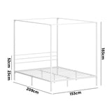 NNEED Metal Canopy Bed Frame Queen Size White