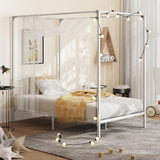 NNEED Metal Canopy Bed Frame Single Size White