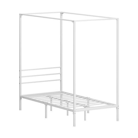 NNEED Metal Canopy Bed Frame Single Size White