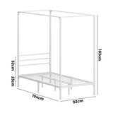NNEED Metal Canopy Bed Frame Single Size White