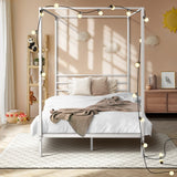NNEED Metal Canopy Bed Frame Single Size White