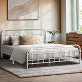 NNEED Bed Frame Metal Queen Size Bed Platform White